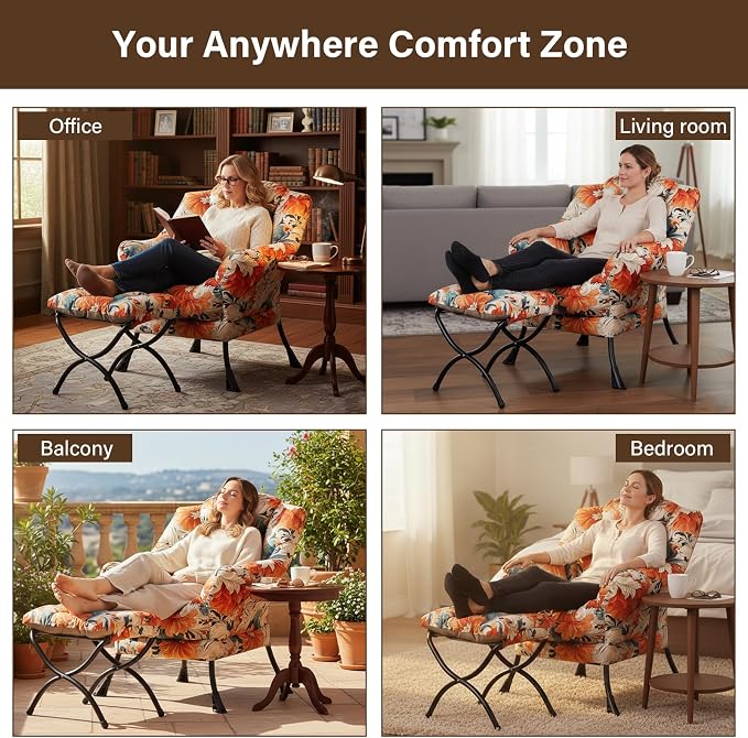Welnow Lazy Chair with Ottoman, Reading Chair with Footrest, Foldable Footrest - Image 6