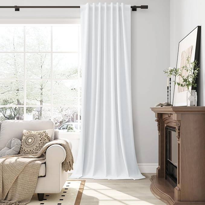 White Linen 100% Blackout Curtains 90 Inch Length 2 Panels Set Modern Textured - Image 4
