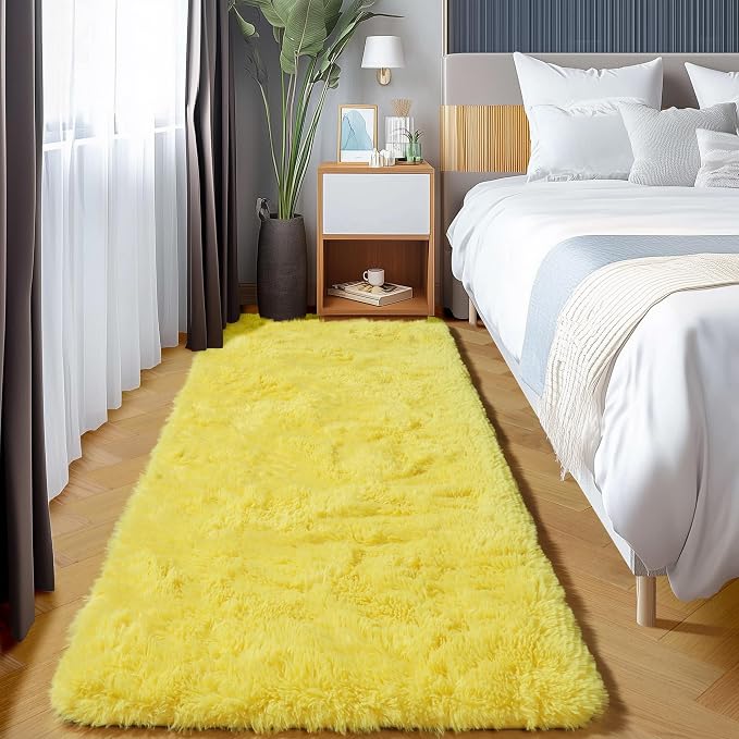 Yellow Runner Rugs for Bedroom Living Room, Fluffy 2x6 Bedside Hallway Area Rug - Image 8
