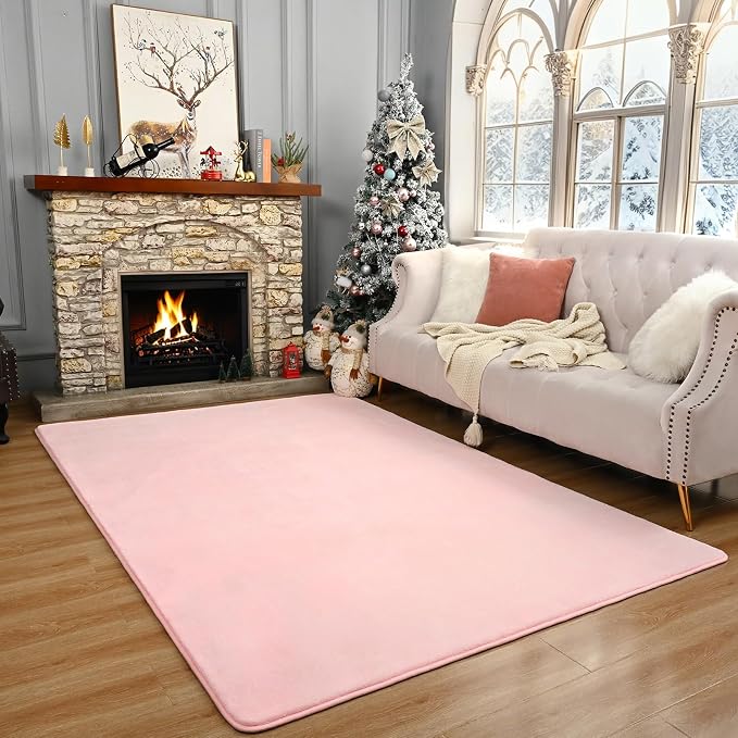 Modern Area Rugs for Bedroom Living Room, 5x8 Pink Memory Foam Rug | Thickened - Image 9