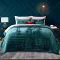 RECYCO Channel Box Stitch Velvet Quilt Set, Full Queen Size, Teal | Ultra Soft by RECYCOHOMECOLLECTION