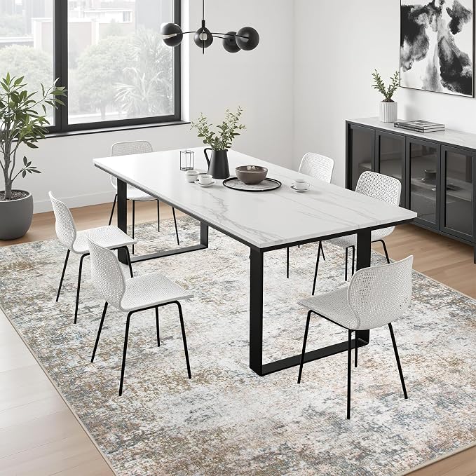 Area Rug Living Room: 4x4 Modern Washable Indoor Soft Carpet Brown | - Image 4