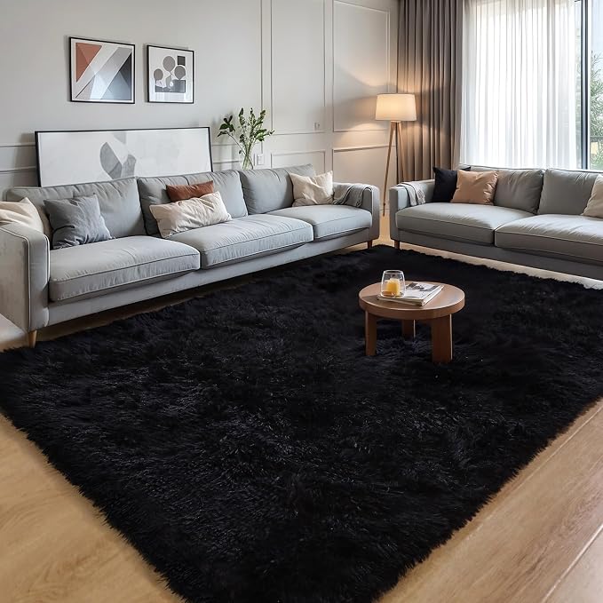 5x7 Black Shag Rug for Bedroom, Soft Plush Fluffy Washable Carpet | Area Rug - Image 9