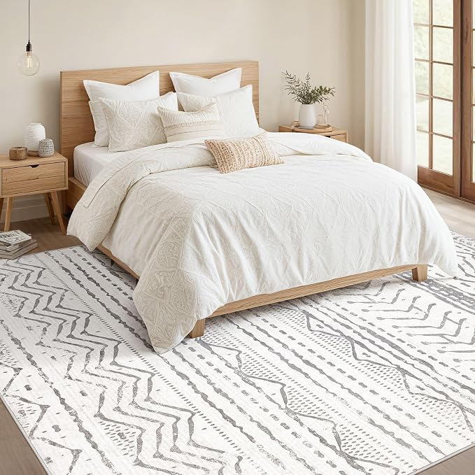Nakagishi Boho 5x7 Area Rug Living Room Rugs Machine Washable Grey White | Soft - Image 5