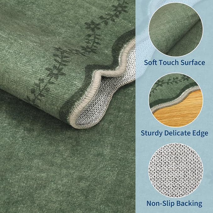 GarveeHome Round Area Rug 5ft Scalloped Washable Circle Rug - Image 5
