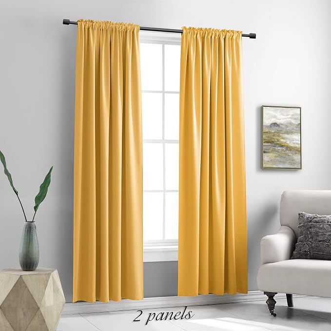 Gold Yellow Room Darkening Curtain Panels 5FT x 7FT, Energy Saving Thermal - Image 2