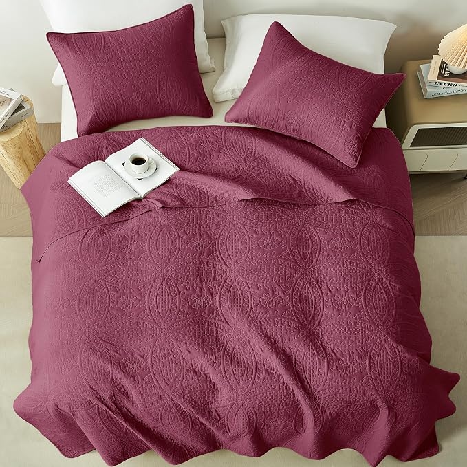 akkialla 118"x106" Burgundy California King Quilt Set, Oversized Floor-Length - Image 3