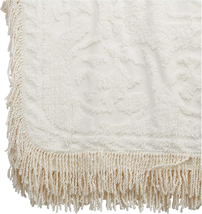 Beatrice Home Fashions Medallion Full Cotton Chenille Bedspread, Ivory | - Image 4
