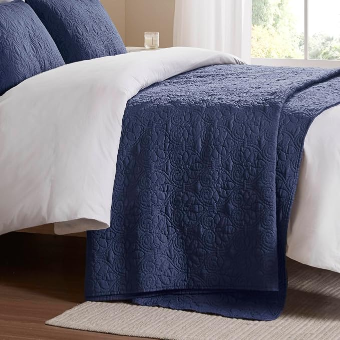 Madison Park King Quilt Bedding Set, Cottage-Inspired Damask, Classic Stitch - Image 11