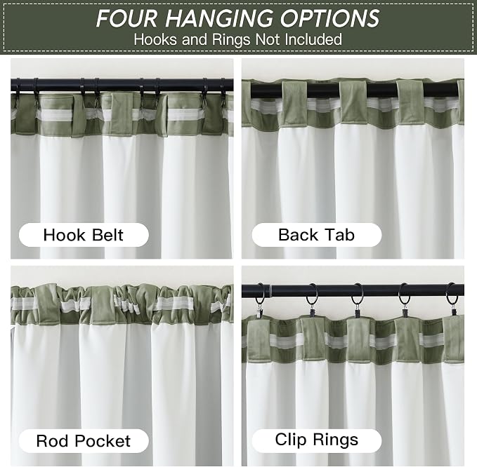 RYB HOME Sage Green Velvet Curtains 108 inch, Room Darkening Green Window - Image 2