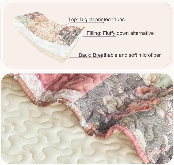 Whale Flotilla Patchwork Quilts Queen Size, Extra Soft Floral Bedspreads | - Image 6