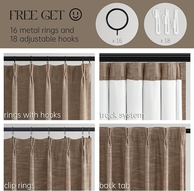 Topfinel Extra Long 100% Blackout Brown Linen Curtains 105 Inches Long - Image 2
