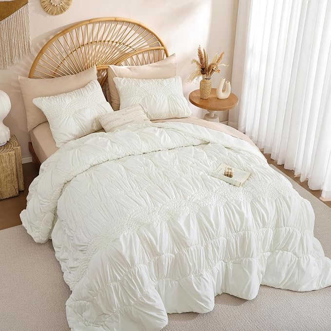 JANZAA King Size Quilt, Cream White King Quilt Bedding Set - Image 8