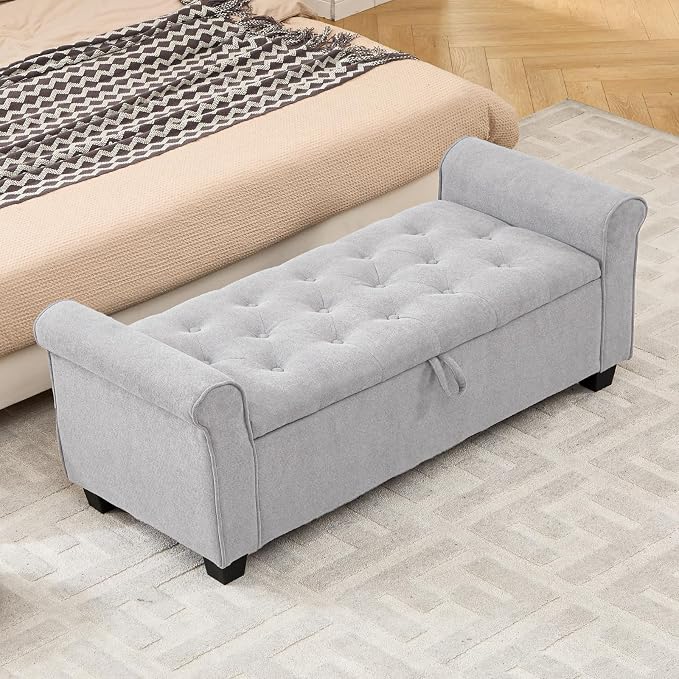 49" End of Bed Storage Bench for Bedroom, Upholstered Storage Ottoman | Easy by Enjoyacomfortablehomelife