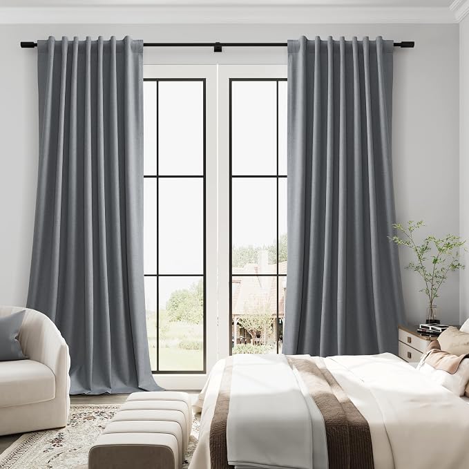 Grey 100% Blackout Linen Curtains - Image 7