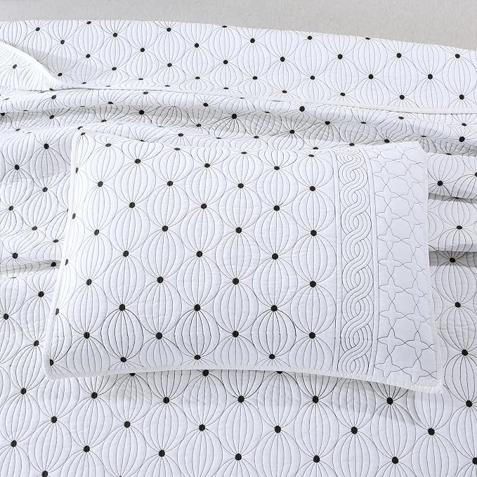 ROOMLIFE Quilt Set Full Size 3D Floral Embroidery Pattern 3-Piece Cotton - Image 4