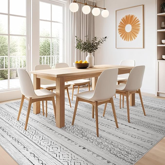 Nakagishi Boho 5x8 Area Rug Living Room Rugs Machine Washable Gray | Soft - Image 7