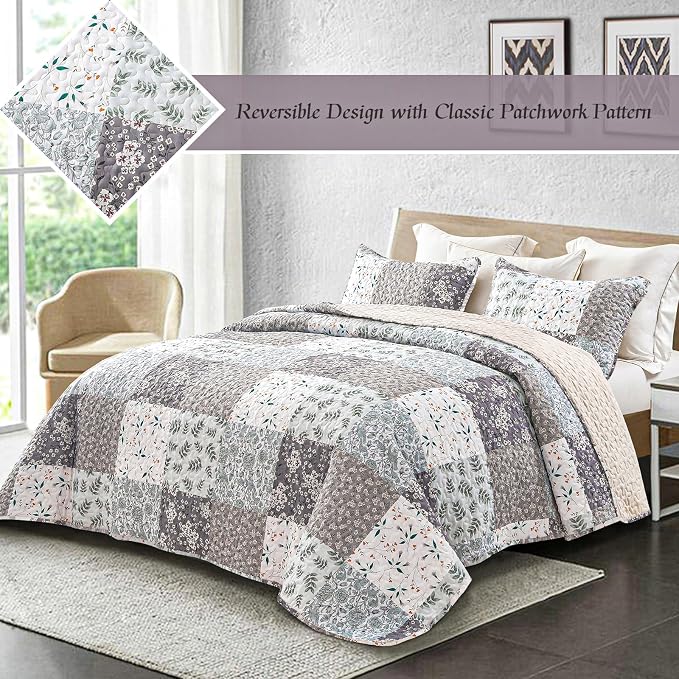 Whale Flotilla California King Size Quilt Set, Extra Soft Floral Bedspreads | - Image 2