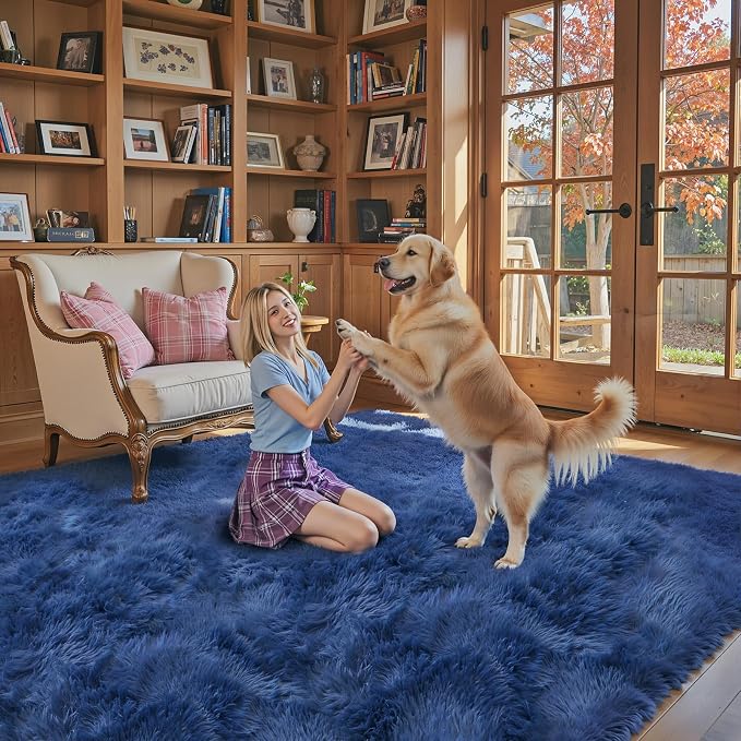 6x9 Shag Area Rug for Living Room, Royal Blue Soft Plush Fluffy Carpet | - Image 7