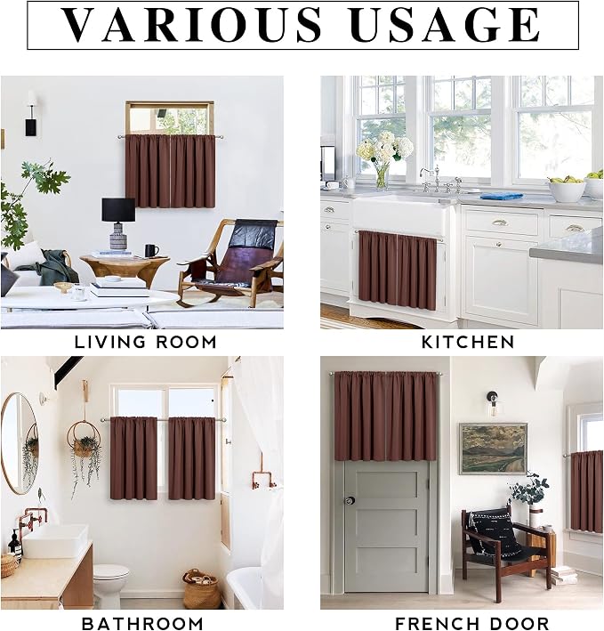 RYB HOME Half Curtain Tiers 36 inch Length, Rod Pocket | Short Blackout Curtains - Image 6