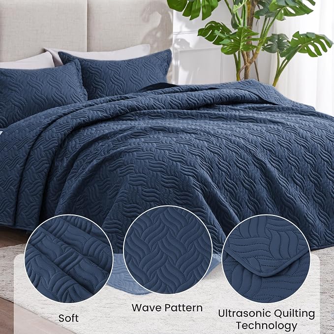 Love's cabin Quilts for Full Bed Navy Blue Bedspreads Bedding Set - Image 4