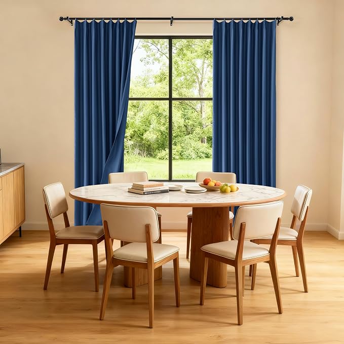 Etherealveil Navy Blue Pinch Pleated Blackout Curtains 2 Panels 52"x84" | Back - Image 2