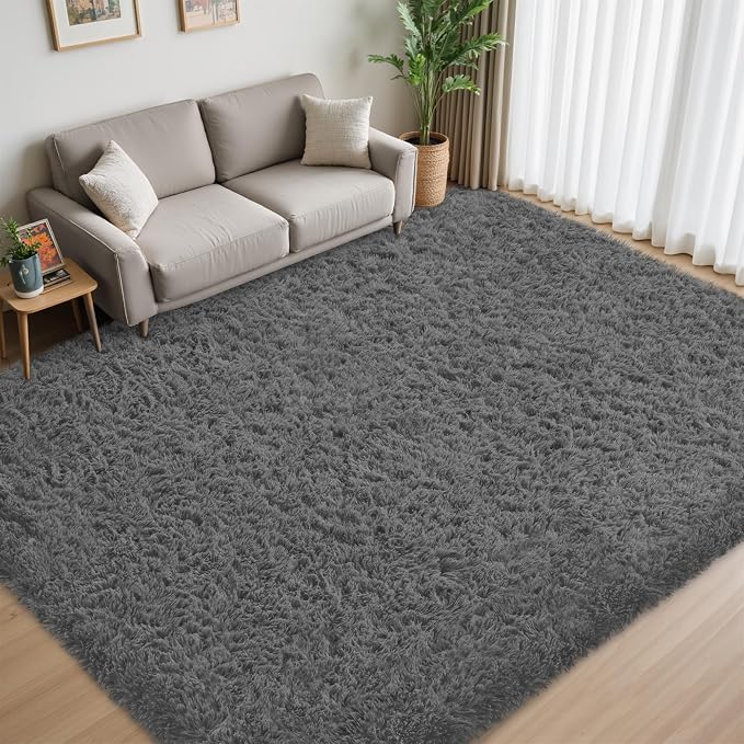 6x9 Area Rug for Living Room, Dark Gray Fluffy Shag Non-Slip Bedroom Rugs | - Image 3