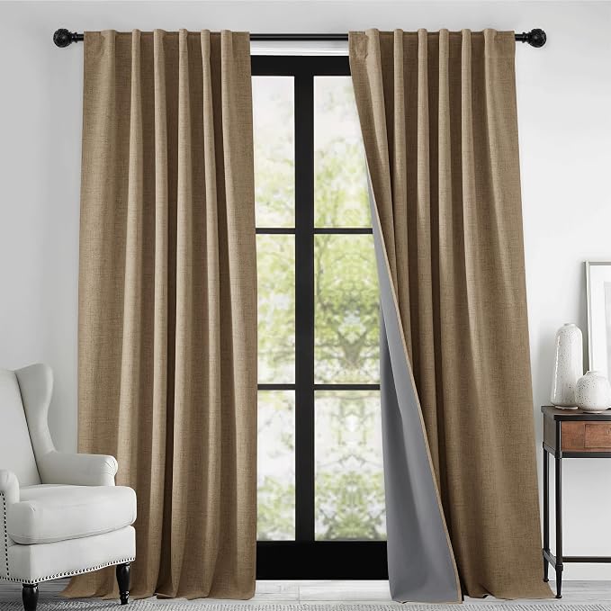 RYB HOME Burlap Linen Textured 100% Blackout Curtains 108 Inches by RYBHOME