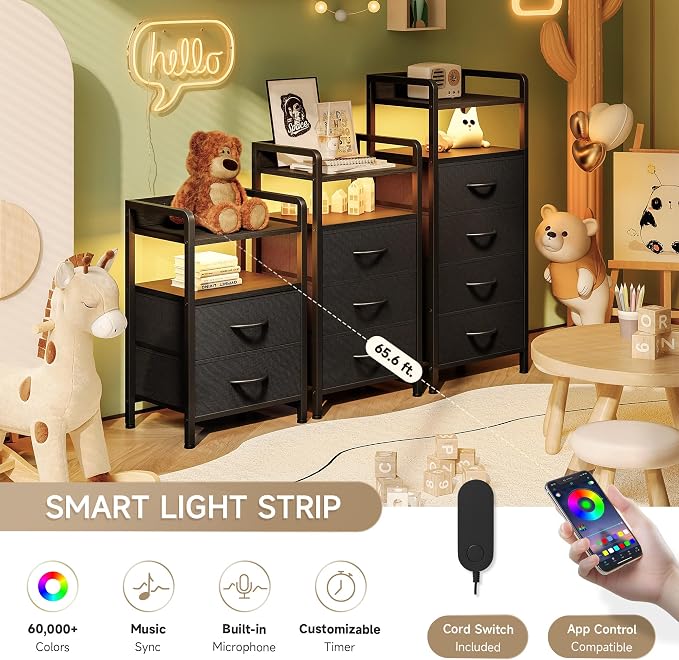 Lazzanto Nightstand with Rear Charging Station, LED Light, 4 Drawers, 2 USB-A - Image 4