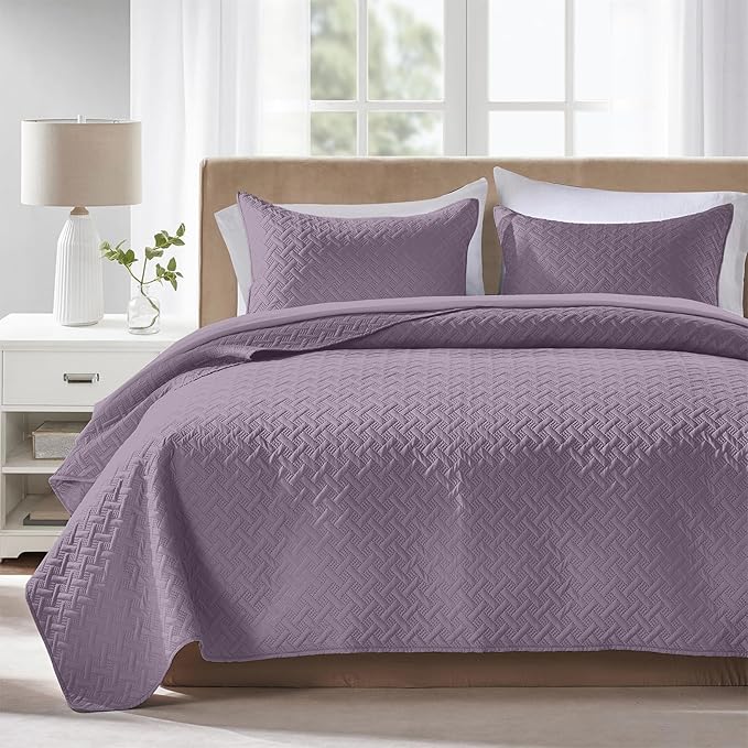 FLYMME Quilts King Size, Lightweight Grayish Purple Bedspreads, Basket Weave by FLYMME
