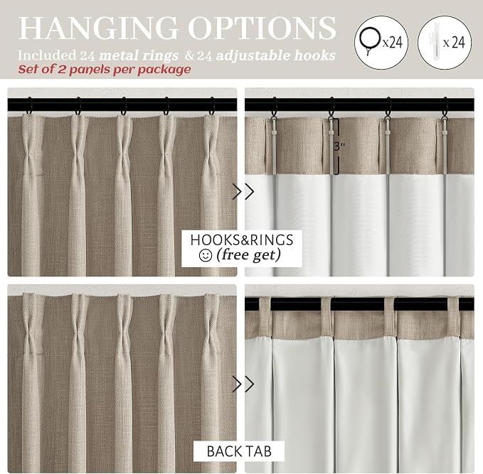 Taupe Full Blackout Pinch Pleaedt Linen Curtains 84 Inch Long - Image 8