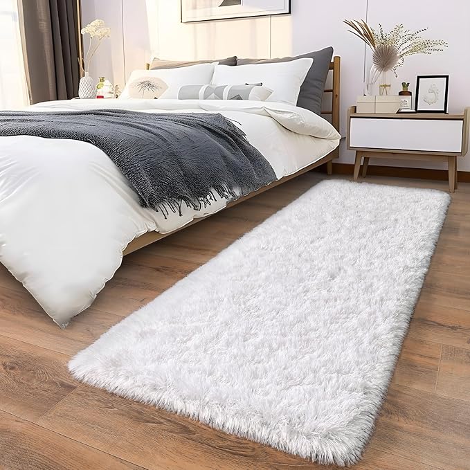 Soft Runner Rugs for Bedroom Hallways, 2x6 White Fluffy Shag Throw Area Rug Non - Image 8