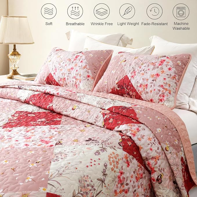 Whale Flotilla California King Size Quilt Set, Extra Soft Floral Bedspreads | - Image 3