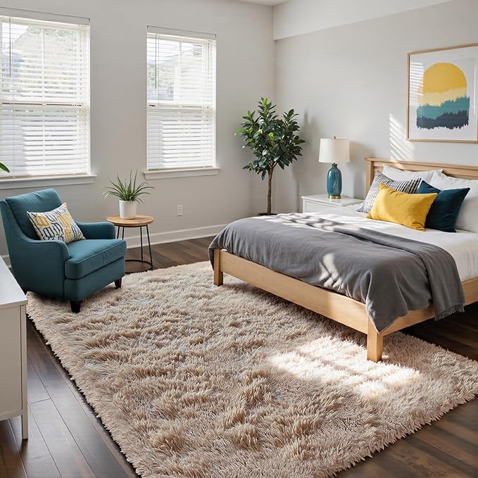 4x6 Beige Rug for Bedroom, Fluffy Shag Area Rug Small Rug Bedroom Carpet | - Image 2