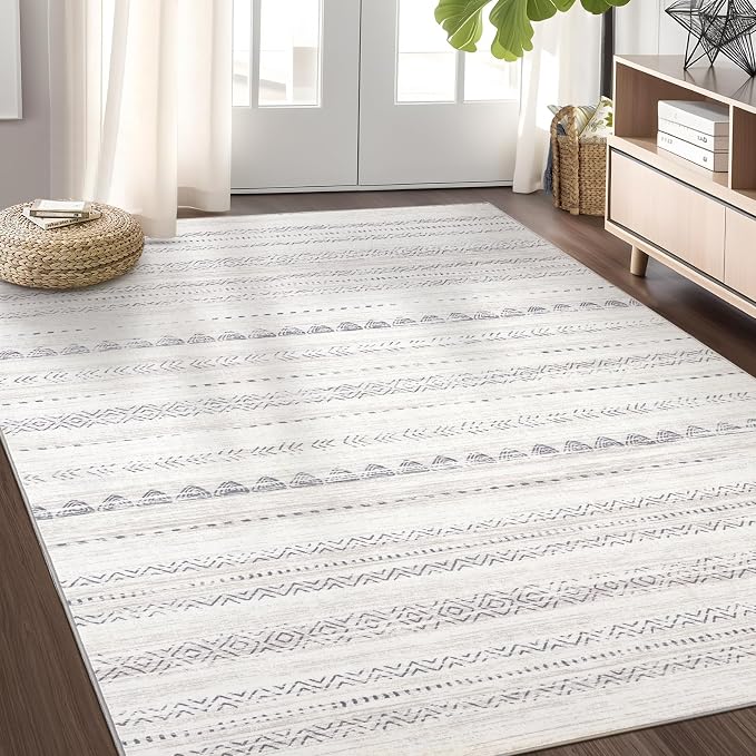 Nakagishi Boho 4x6 Area Rug Living Room Rugs Machine Washable Gray | Soft by NakagishiAreaRug
