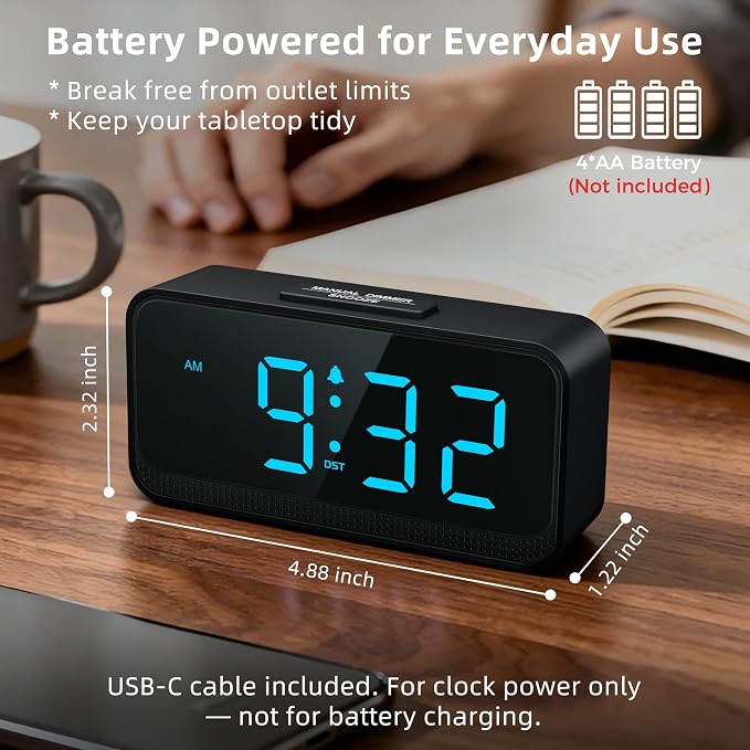 Battery Operated Small Alarm Clock: Compact Cordless Design | Digital Large - Image 3