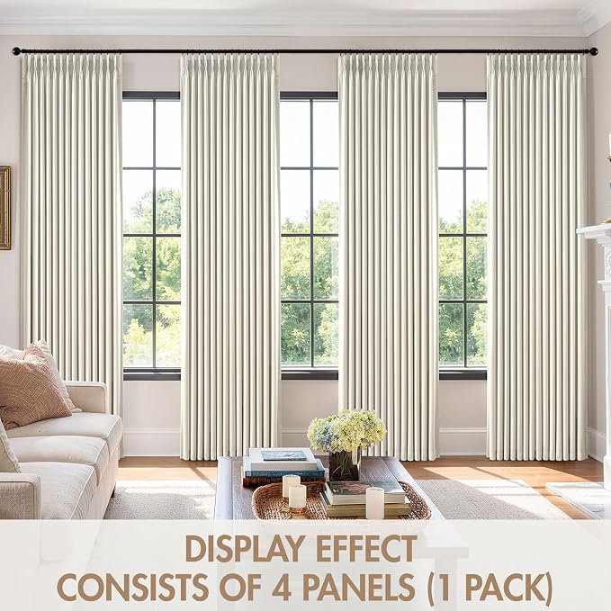 MIULEE Pinch Pleated 100% Blackout Curtain 40"x102" Beige White 4 Panel Set | - Image 7
