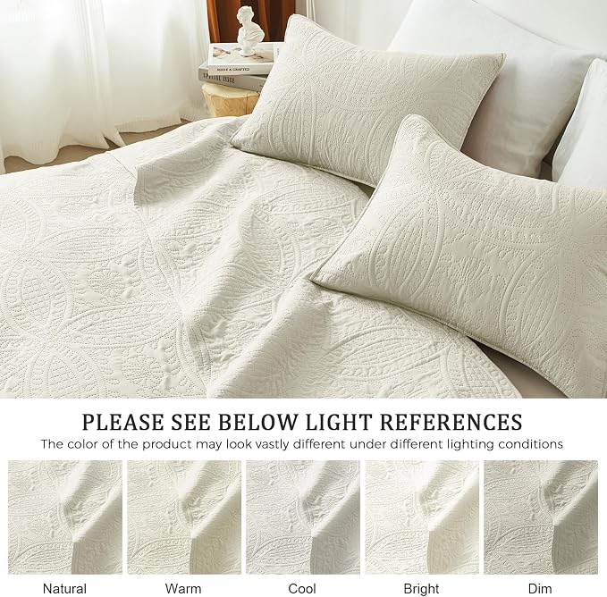 akkialla 118"x106" Cream California King Quilt Set, Oversized Floor-Length - Image 5