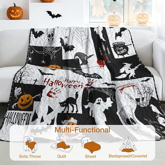 WONGS BEDDING Halloween Quilts King Size, King 110"x90", Reversible Grid Design - Image 6