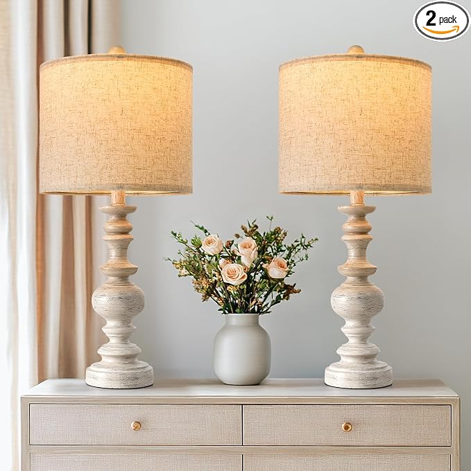 BOBOMOMO 24" Farmhouse Resin Table Lamp Set of 2, Vintage Lamps by BOBOMOMO