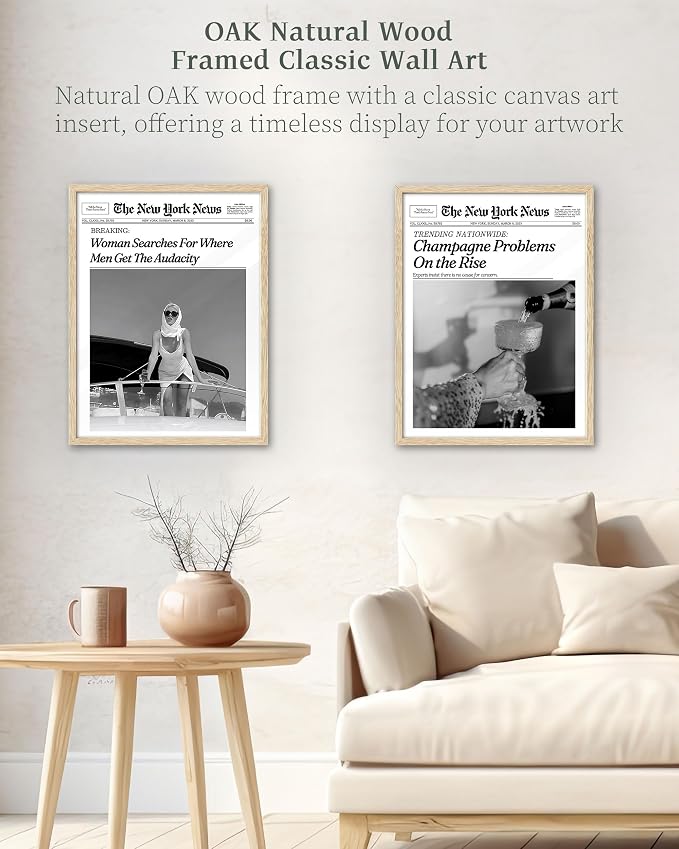 iHery 8x10in Champagne Problems on the Rise Framed Newspaper Art | Natural OAK - Image 4