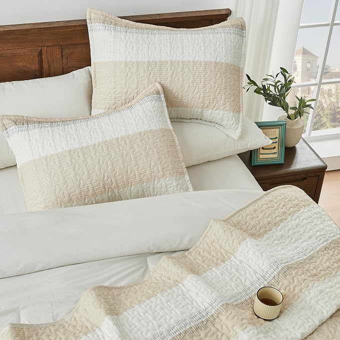 California King Quilt Set Beige, 3 Pieces Bedspreads | Ultra Soft Lightweight - Image 3