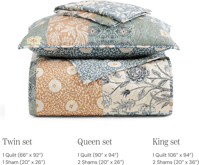 California King Quilt Set-3 Pieces Soft Bedding Floral Patchwork Coverlet | All - Image 7