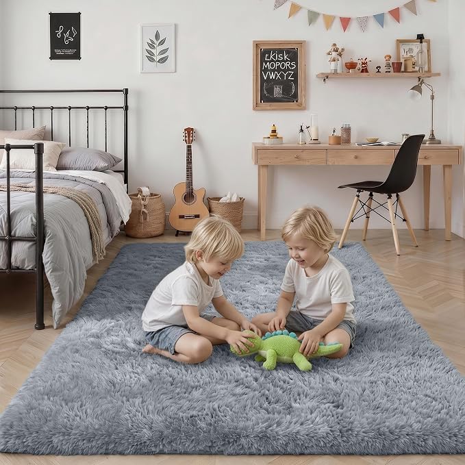 8x10 Area Rug Living Room Bedroom: Fluffy Plush Shag Carpet Gray | - Image 7