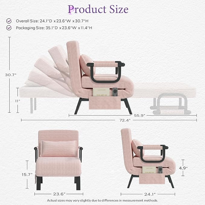 TYBOATLE Sleeper Chair Bed, Small Folding Sofa Bed, Convertible, 5 in 1 - Image 7