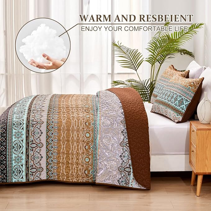 WONGS BEDDING Boho Fall Quilt Set Full, Ultra Soft Lightweight Bedspread - Image 3