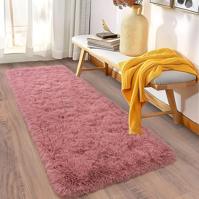 Soft Runner Rugs for Bedroom Hallway 2x5 Blush Pink | Fluffy Shag Throw Area - Image 3