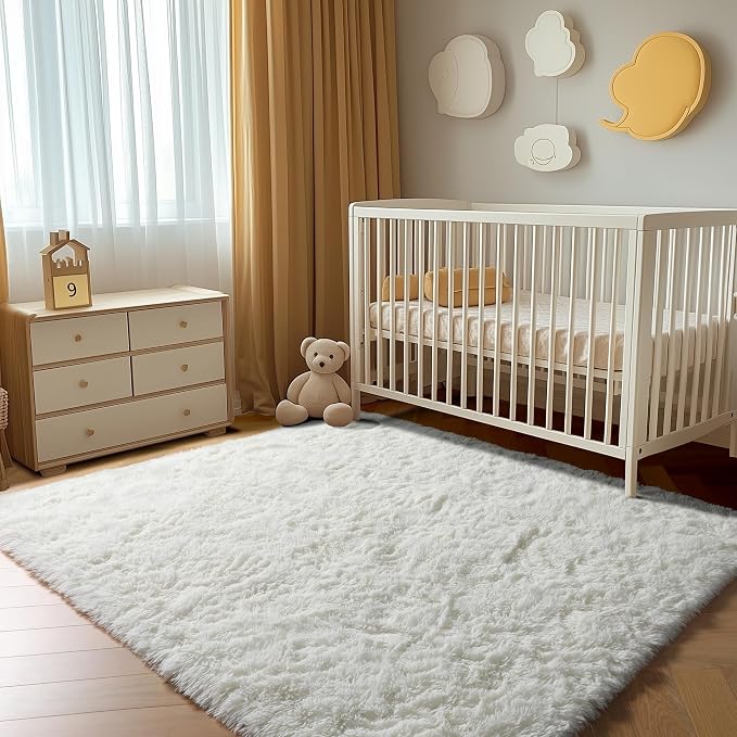 Cream White 8x10 Area Rugs for Living Room, Large Fluffy Shag Bedroom Rug - Image 6
