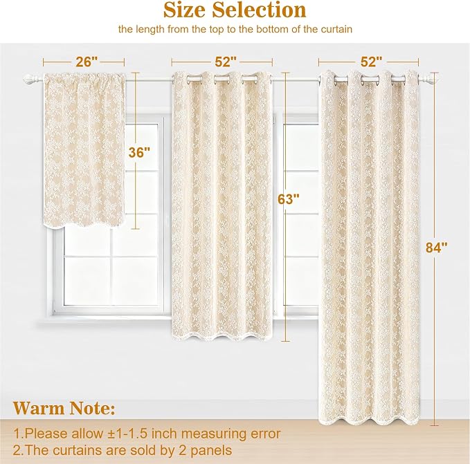 Yinhua Beige Kitchen Curtains 36 Inch Length Double Layer Blackout Cafe Curtains - Image 9