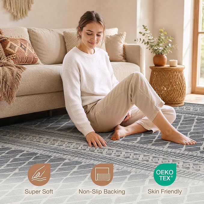 cotiled Boho 5x8 Area Rugs for Living Room: Soft Moroccan Washable Rug | Solve - Image 3